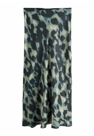 Sukně s leopardím potiskem v lehkém provedení, vyrobená z jemného materiálu, s odstíny černé, krémové a zelené. Spodní okraj je mírně rozšířený.