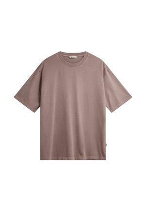 Pale mauve T-shirt in soft cotton with a relaxed fit. Features short sleeves and a round neckline. No patterns or accents are visible.