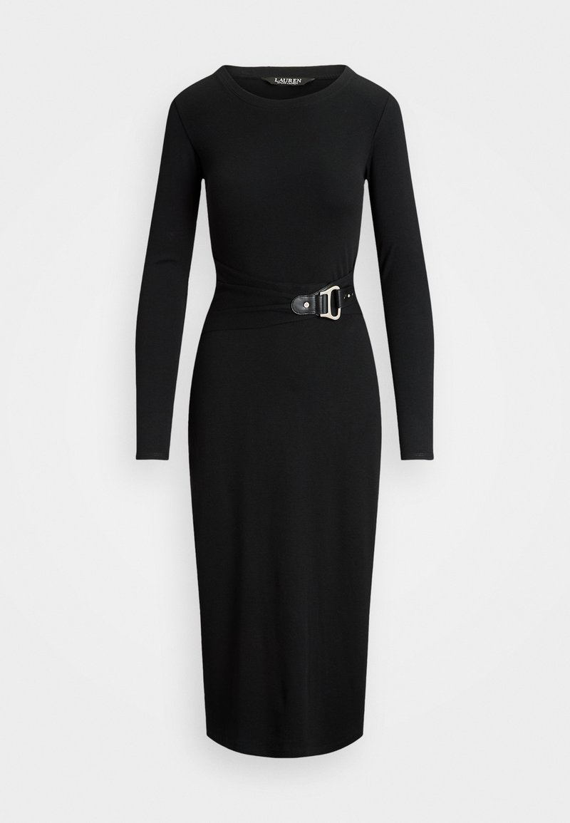 buckle trim rib knit midi dress Ralph Lauren Buckle-Trim Rib-Knit Midi Dress in Brown