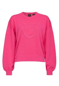 Rosa sweatshirt med rund halsringning, ribbad mudd och en präglad dekoration på framsidan. Tillverkad av ett mjukt bomullsblandat tyg.