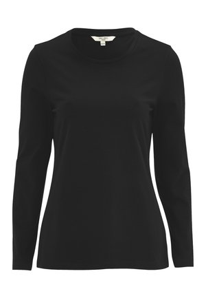 Långärmad svart t-shirt i mjuk bomull, med en klassisk rund halsringning och en slät, jämn yta. Inga synliga mönster eller detaljer.