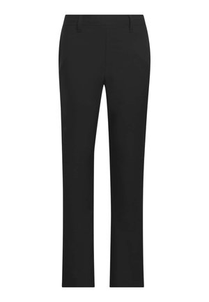 Sorte skræddersyede bukser med bæltestropper, lige ben og fladt frontdesign.