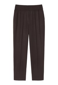 Braune, elastische Bundhose mit Seitentaschen, gerade geschnitten und mit glatter Textur, entworfen für Komfort und einfaches Tragen.