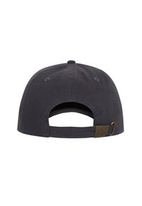 Dark gray cotton cap with a curved brim, adjustable strap at the back, and a metal tag with "AMPLIFIED" embossed on it.