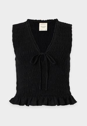 Abercrombie & Fitch, SMOCKED TIE FRONT - Μπλούζα - black
