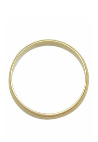 Goldfarbener Metallarmreif mit glatter, gleichmäßiger Oberfläche, kreisförmiger Form und glänzender Oberfläche. Keine zusätzlichen Verzierungen oder Muster.