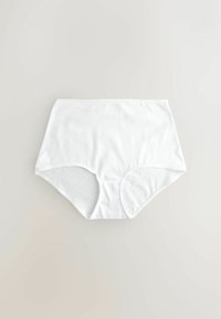 Culotte blanche taille haute présentée à plat sur un fond neutre.