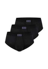 Schwarze Baumwollslips mit glatter Textur und taillierter Passform. Dreierpack mit einem gewebten Etikett am Bündchen.