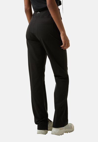 Schwarze Wanderhosen mit enganliegendem Design, ausgestattet mit zwei Gesäßtaschen und einem elastischen Bund für zusätzlichen Komfort. Hergestellt aus strapazierfähigem Material.