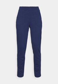 Laskentava siniset slim-fit collegehousut, joissa on elastinen vyötärö ja sivutaskut, suunniteltu rentoon käyttöön.