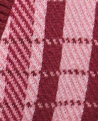 Woolen fabric with alternating checks in dark red and light pink, featuring diagonal and horizontal patterns, creating a textured appearance.