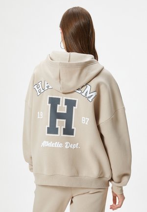 VARSITY THEMED BACK PRINTED KANGAROO POCKET RELAX CUT - Sudadera con cremallera - beige
