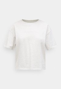 Ανοιχτό γκρι κοντομάνικο T-shirt με στρογγυλή λαιμόκοψη και διακριτικό κεντητό λογότυπο "Tommy Hilfiger" σε τονοποιημένο χρώμα στο στήθος.