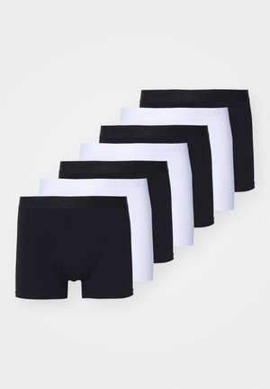 Seitsme musta ja valget bokserpükste komplekt, millel on elastne vöökoht, millel on reljeefne "KARL LAGERFELD" logo, valmistatud pehmest puuvilla segust.