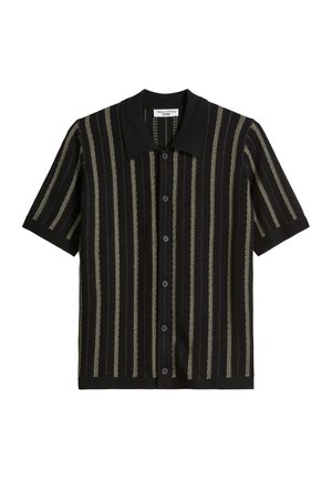 Marc O'Polo DENIM, MARC O'POLO DENIM STRICKJACKE IM POLOSTIL RELAXED MIT VERTIKALEN STREIFEN   - Chemise - black