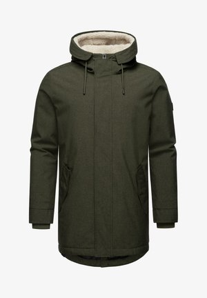 Zelená, textúrovaná bunda s kapucňou a umelou kožušinou. Má zips, dve postranné vrecká a elastické manžety. Jednoduchý, funkčný dizajn.