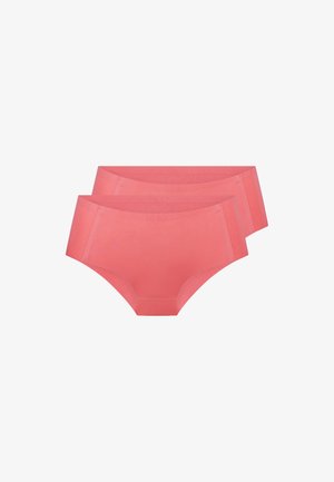 Twee paar roze katoenen slips met een gladde textuur, volledige dekking ontwerp en een zachte tailleband voor comfort. Eenvoudig en functioneel.