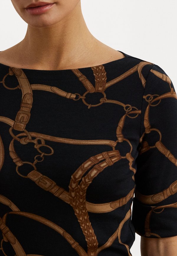 Belting Print Cotton Blend Boatneck Tee - Print T-shirt3