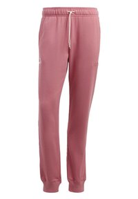 Sanfte rosa Sweatpants aus leichtem Material mit elastischem Bund und Kordelzug, schmal zulaufenden Bündchen und einem markanten Logoakzent.