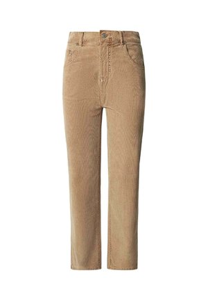 Corduroy broek in een lichtbruine kleur, met een klassiek recht model, standaard vijf-pocket stijl en een knoopsluiting.