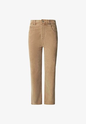 Cordhosen in einem hellbraunen Farbton, mit einem klassischen geraden Schnitt, standardmäßiger Fünf-Taschen-Stil und Druckknopfverschluss.