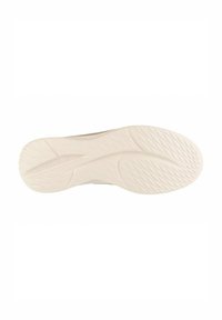 Schuhsohle mit einer strukturierten, gemusterten Oberfläche in cremefarbener Ausführung. Verfügt über abgerundete Kanten und ein geschwungenes Design für Flexibilität und Griffigkeit.