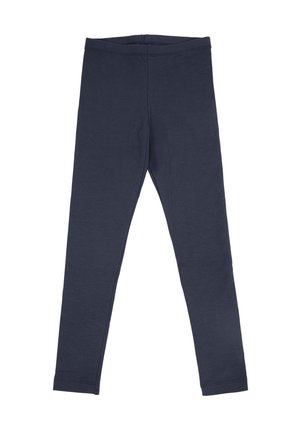 Marineblaue Leggings aus elastischem Baumwollstoff. Enganliegendes Design mit einem elastischen Bund und glatter Textur. Keine sichtbaren Muster oder Akzente.