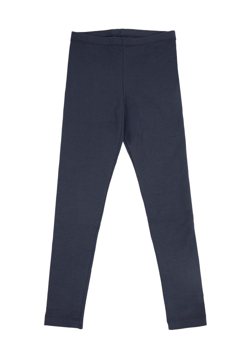 Marineblauwe legging van rekbaar katoen. Strak design met een elastische tailleband en een gladde textuur. Geen zichtbare patronen of accenten.