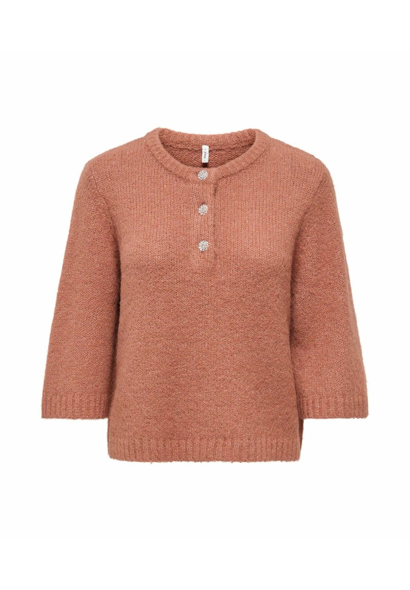 ONLY ONLMAGGIE SS BUTTON O-NECK ZA KNT - Jumper - russet/coral - Zalando