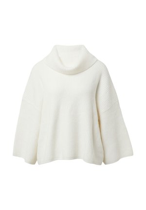 Maglione bianco a costine con scollo a cowl e maniche ampie. Tessuto morbido, vestibilità rilassata e orlo che arriva in vita.