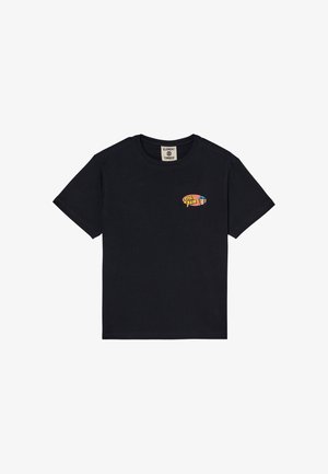 T-shirt nera maniche corte con piccolo logo colorato "Split Paint" e scimmia disegnata sul petto sinistro e scollo rotondo.