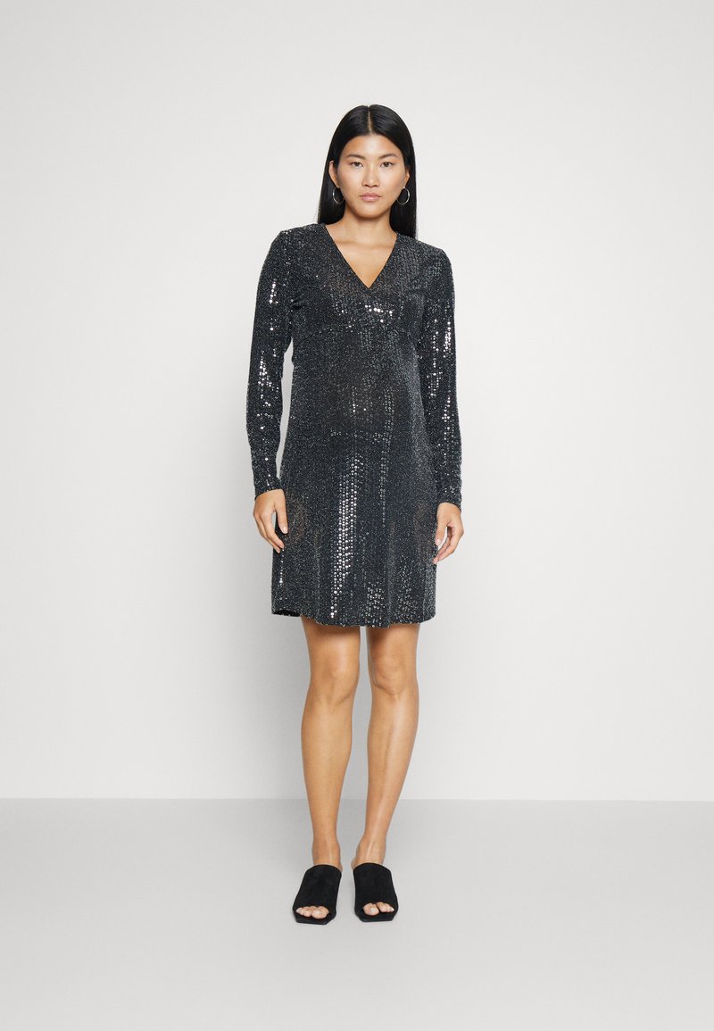 Pieces Maternity PMSIDDY WRAP DRESS - Cocktail φόρεμα / Φόρεμα για πάρτι - black/silver-coloured