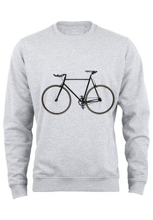 Gray sweatshirt made of cotton, featuring a black bicycle graphic on the front. The design includes detailed wheels and handlebars.