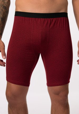 Männliche Boxer in einem dunkelroten Fischgrätmuster. Mit einem schwarzen elastischen Bund mit "JP1880" Branding. Glattes, elastisches Material.