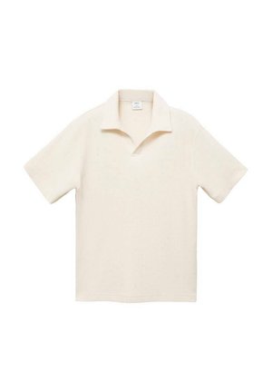Polo a maniche corte di colore crema, con una morbida texture a maglia, design del colletto classico e vestibilità rilassata.
