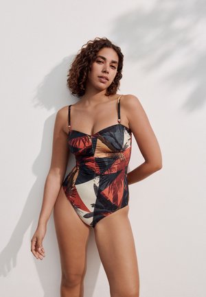 TUMMY CONTROL RUCHED BANDEAU STANDARD - Ujumistrikoo - navy orange palm