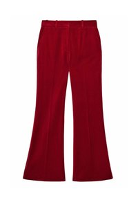 Röda utsvängda byxor i mjukt tyg, med två sidofickor, en framzipper och en skräddarsydd midja med bälteshällor.