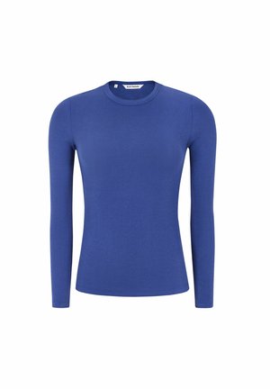 Langärmeliges, figurbetontes Oberteil in kräftigem Royalblau aus geripptem Stoff. Verfügt über einen runden Ausschnitt und ein nahtloses Design.