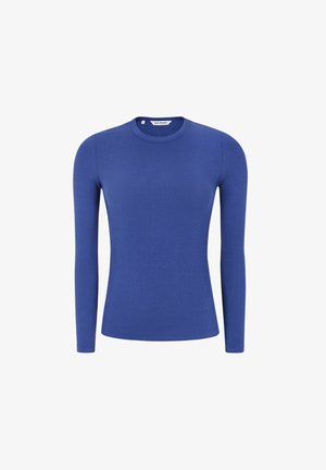 Strakvallend langärmelig topje in effen koningsblauw, gemaakt van geribd stof. Heeft een ronde halslijn en een naadloos ontwerp.