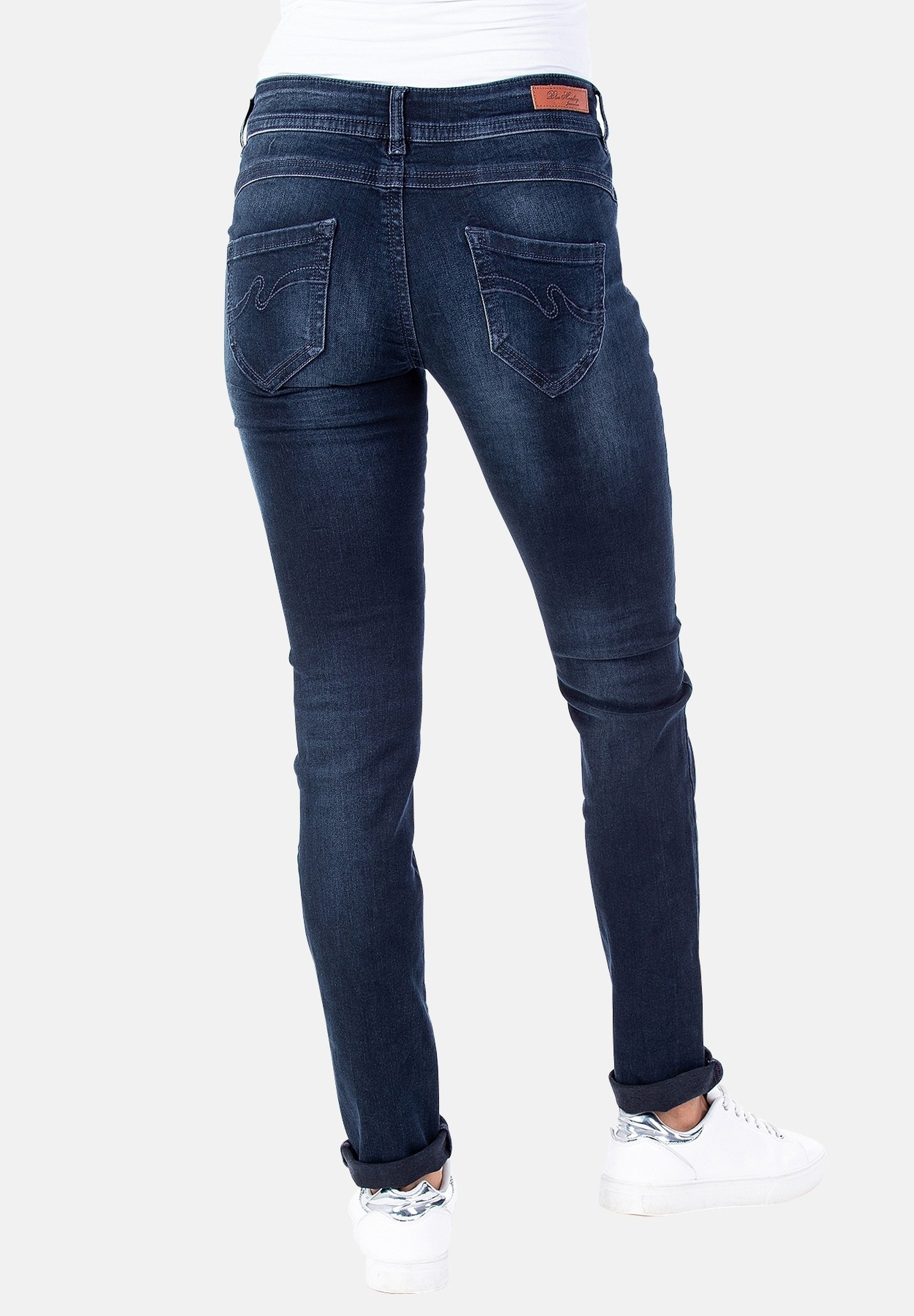 Blue Monkey Jeans Damen Charlotte – Skinny 7/8, Mittlere Bundhöhe, Blau, 85% Baumwolle