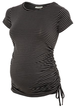 GATHERED - T-shirt estampada - black grey stripe
