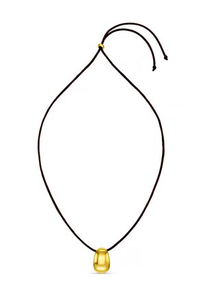 Kulla tooniga ripats pruunil nööril, millel on sile ja ümar kuju. Reguleeritav pikkus lihtsa sõlmega ülemises osas.