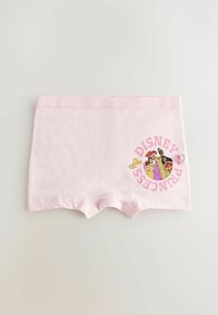 Rosa bomullsshorts med en Disney Princess-grafik i livliga färger och texten "DISNEY PRINCESS" i en cirkulär design.