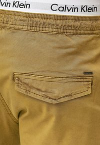 Calvin Klein kaki kratke hlače s teksturiranim materijalom, ravnim stražnjim džepom sa šivenim detaljima i kontrastnim brendiranim pojasom.