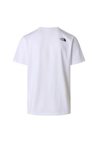 T-shirt en coton blanc avec manches courtes et col rond. Logo noir imprimé sur le haut du dos. Texture douce, coupe décontractée.