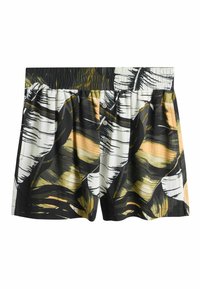 Bañadores de hombre con estampado tropical multicolor. Presentan cintura elástica, cierre con botón y tejido ligero de textura suave.