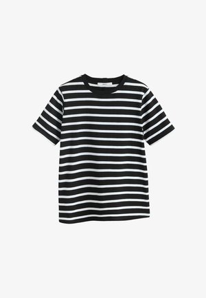 Zwart-wit gestreept T-shirt met korte mouwen gemaakt van katoen. Heeft een ronde halslijn en een comfortabele pasvorm met gelijkmatige strepen.