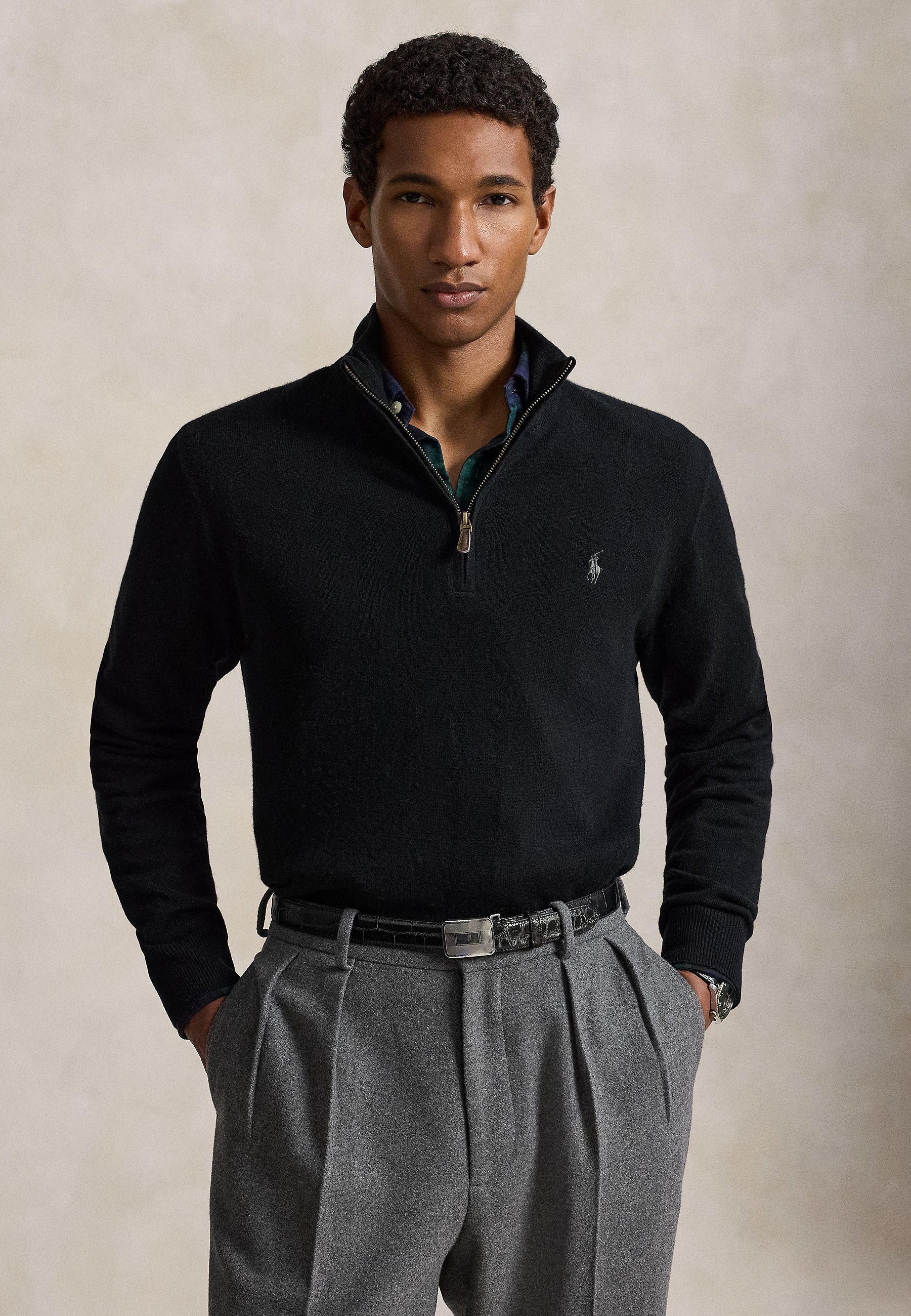 Polo Ralph Lauren WOOL QUARTER-ZIP SWEATER - Jumper - black