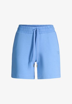 Jasnoniebieskie, casualowe szorty z elastycznym pasem i sznurkiem do wiązania, z subtelnym haftem po prawej stronie.
