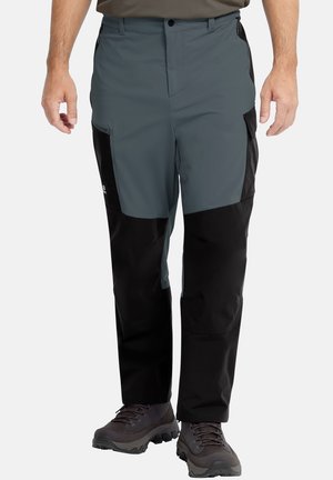 Pantaloni da trekking da uomo in grigio scuro e nero, realizzati in tessuto leggero con tasche con cerniera e design affusolato per una vestibilità comoda.
